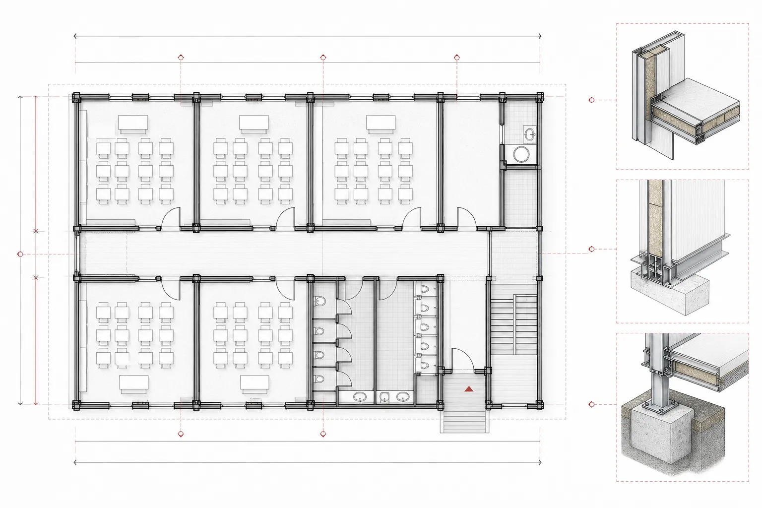 Grundriss- und Konstruktionsplanung, technische Zeichnung